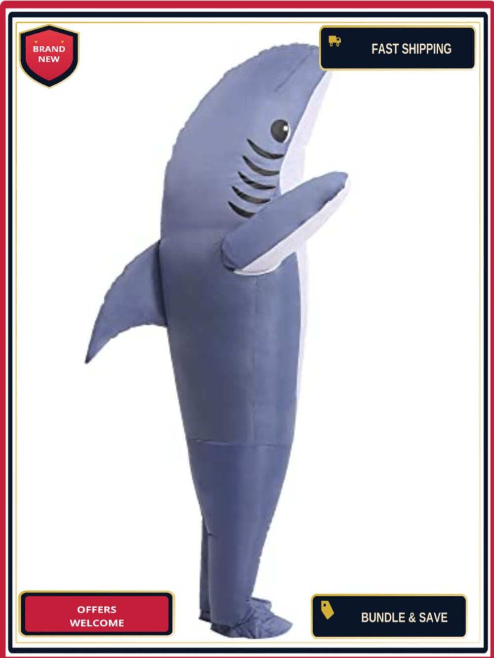 Inflatable Shark Costume Adult Blow Up Jumpsuit Halloween Cosplay Party